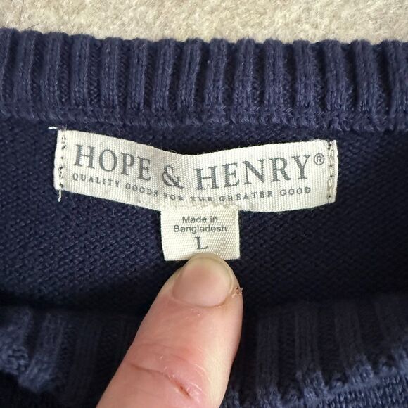 Hope & Henry Navy Horse Graphic Sweater Kids L Elbow Patch Organic Sustainable - Picture 3 of 10